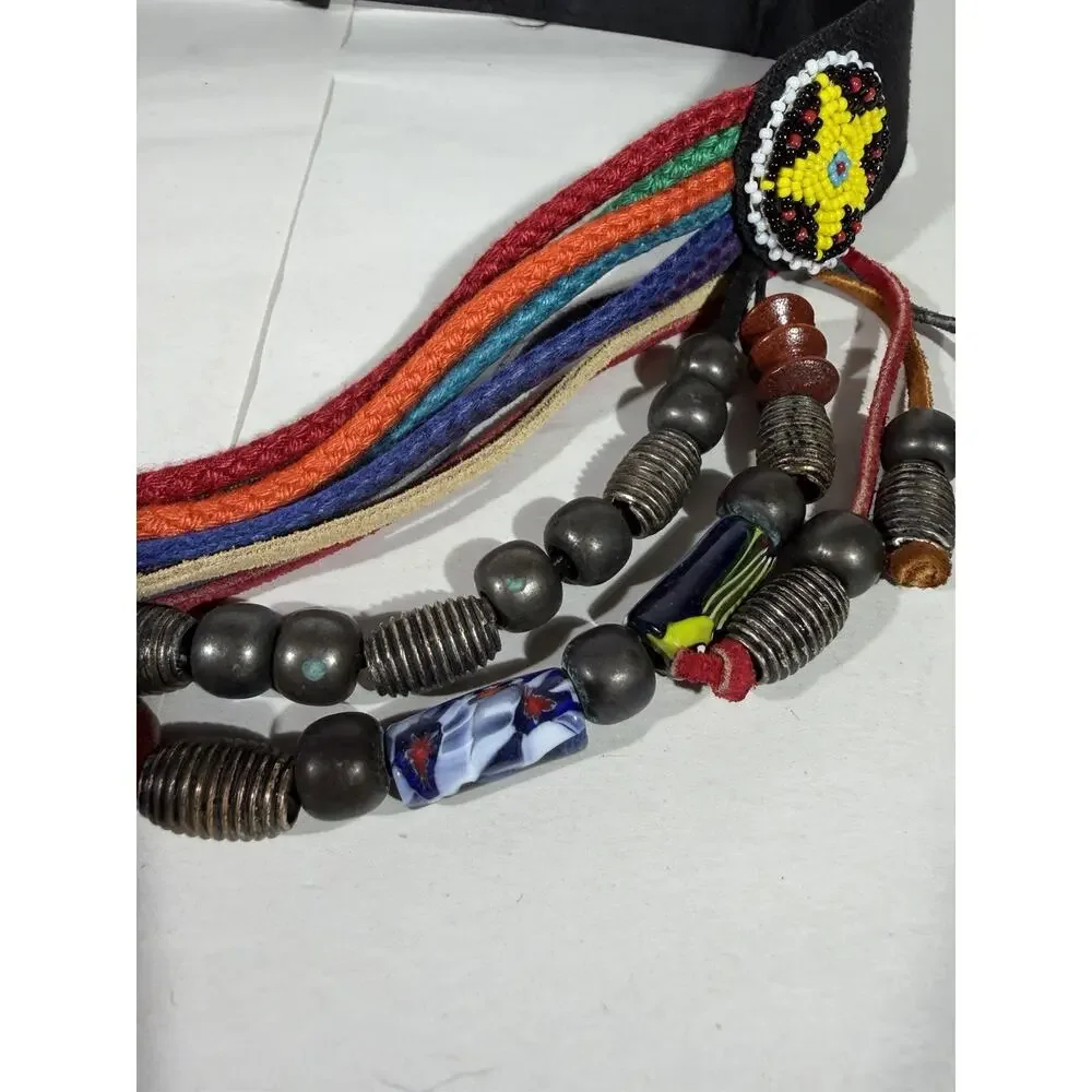 Vintage Ginnie Johansen Belt Beaded Dangle Braided Rope Western USA 80s